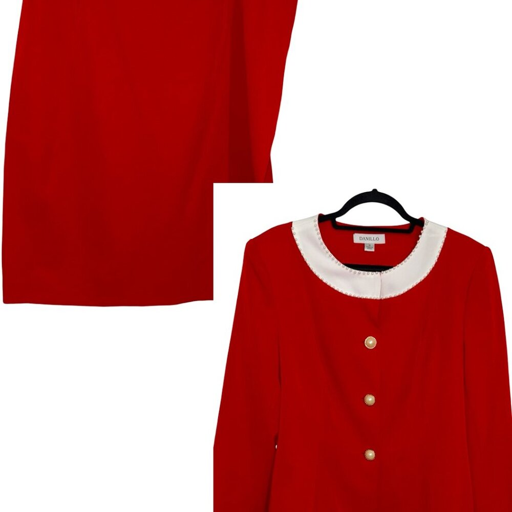 Danillo 2 Piece Women's Red/Ivory W/Pearl Embellished Skirt Suit Sz 16  NWT
